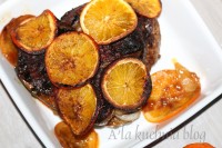 indyk w pomaranczach udziec obiad mięso owoce owocami egzotyczne drób pieczony pieczeń